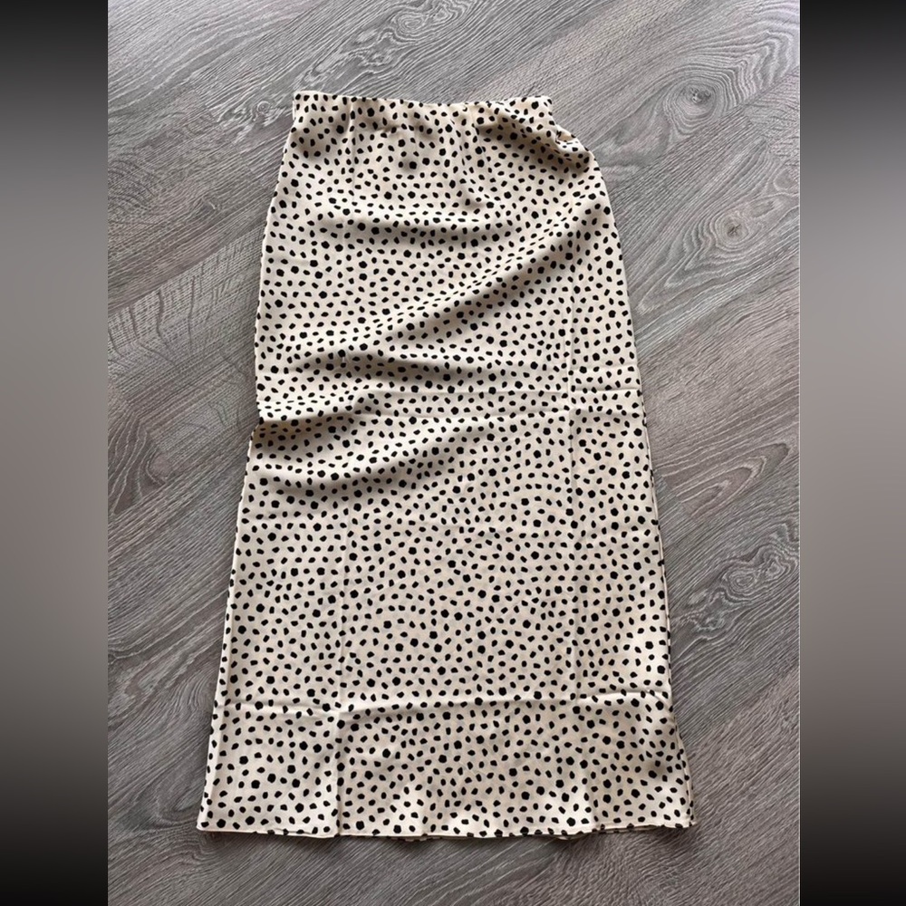 ASOS Cream Slip Midi Skirt with Black Polka Dots